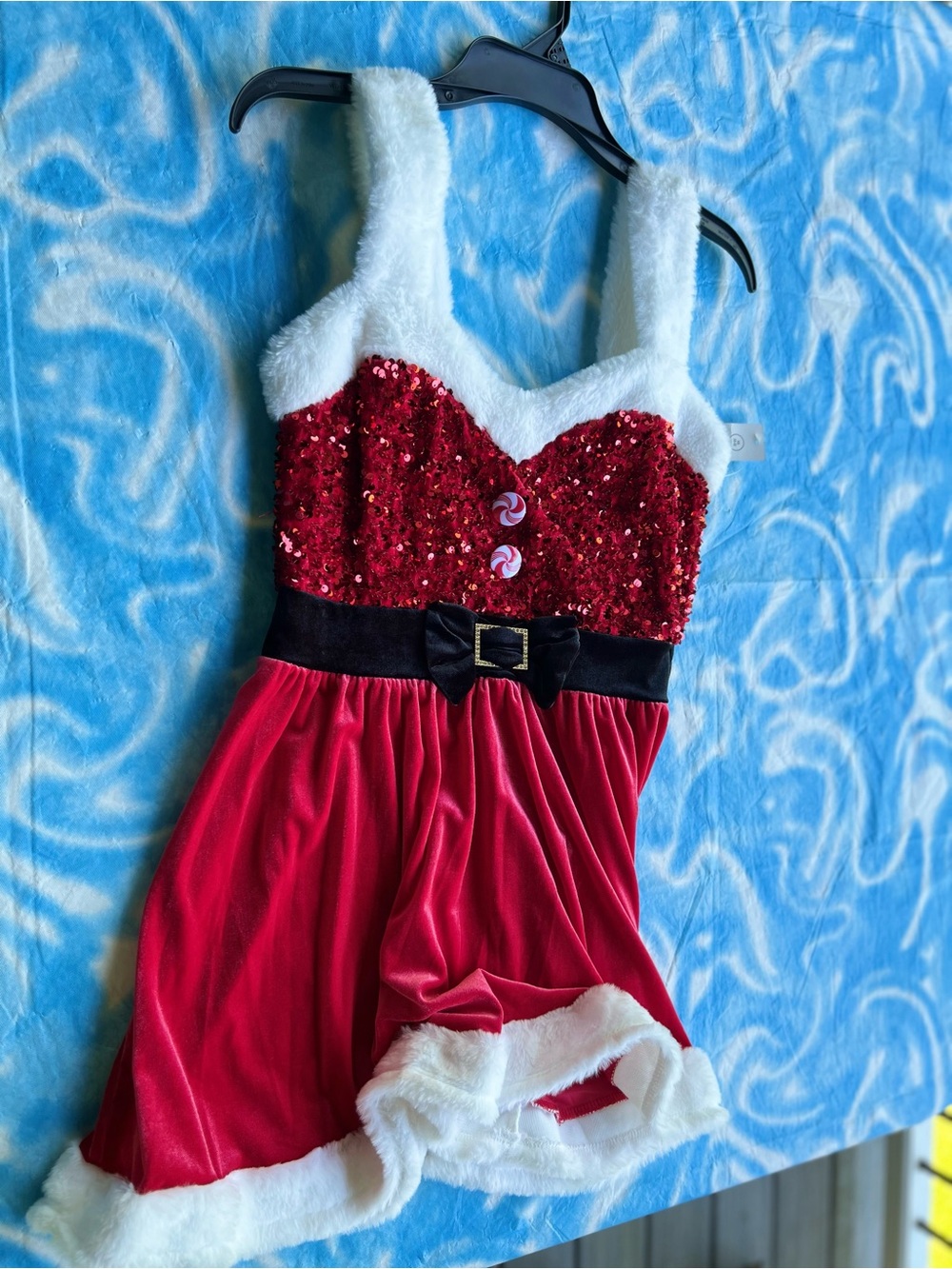 Junior Red Sequin Santa Skater Dress